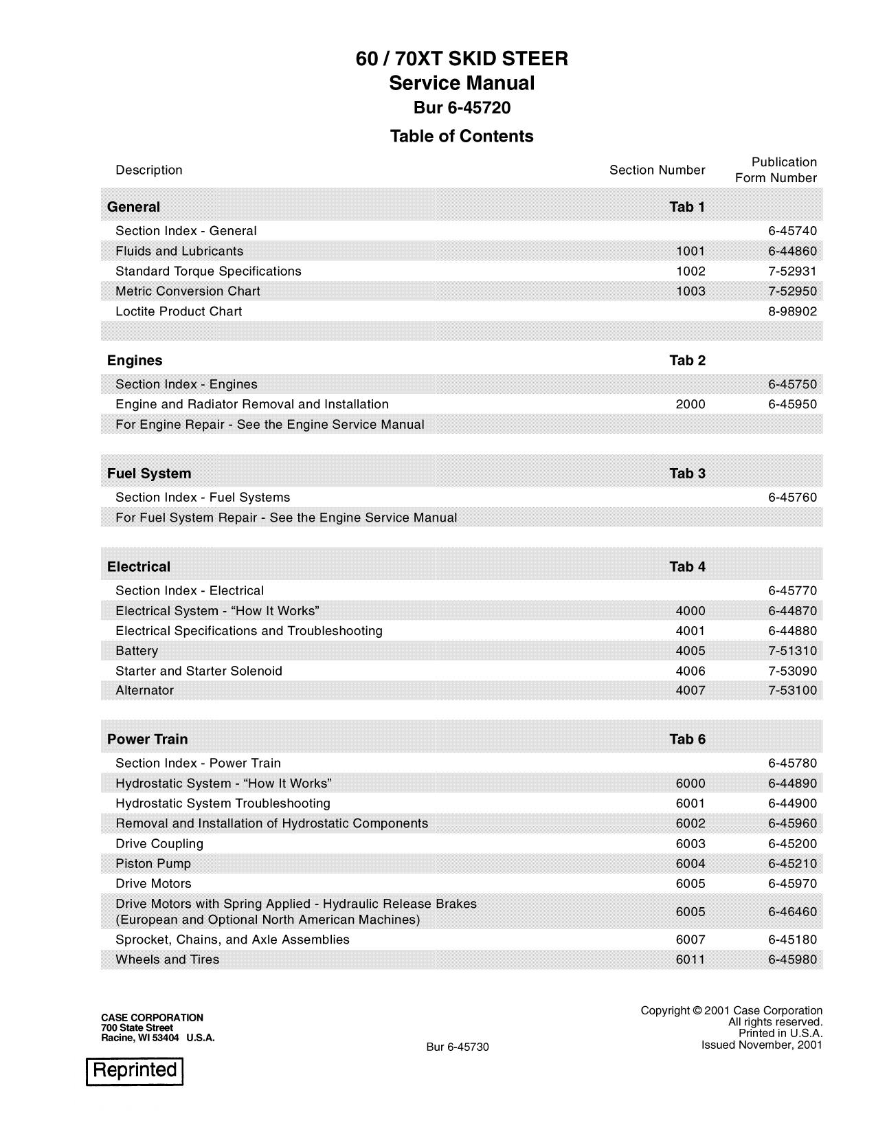 60XT 70XT Skid Steer Service Manual